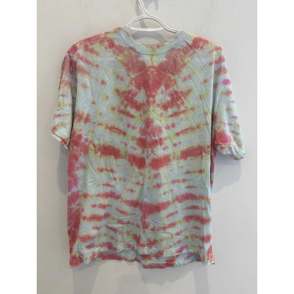 Mighty Hugs Tie Dye T-Shirt Mens Large Pink Yellow Blue 100% Cotton Short Sleeve
